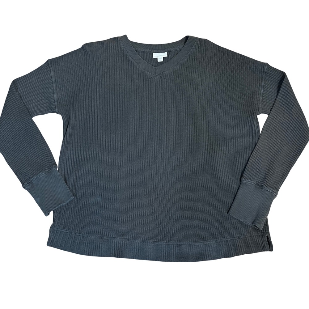 J. Jill Pure Jill Charcoal Gray Waffle Knit V-Neck Cotton Top M Tall Oversized